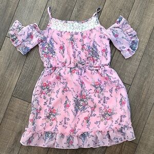 Floral Pink Cold Shoulder Dress